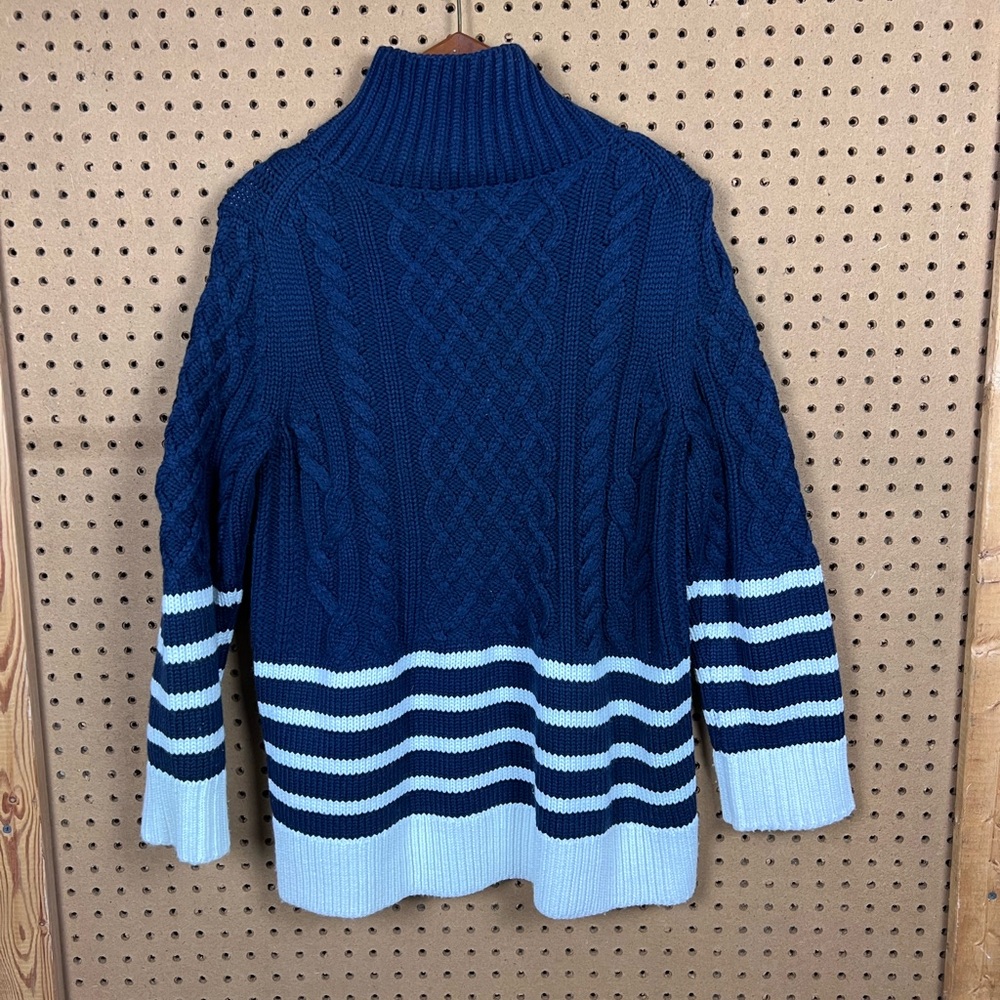 Tuckernuck Navy Striped Sankaty Turtleneck Sweater with Gold Buttons - Picture 7 of 12